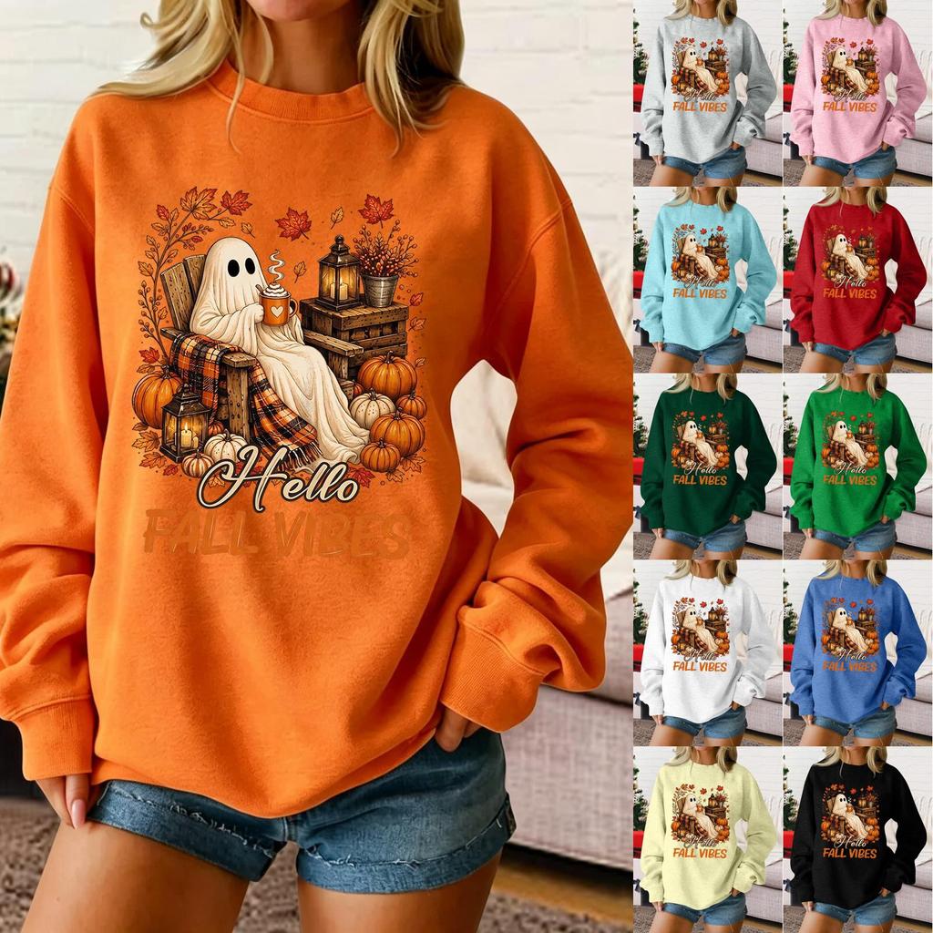 Ladies Fashion Casual Halloween Printed Pullover Sweater