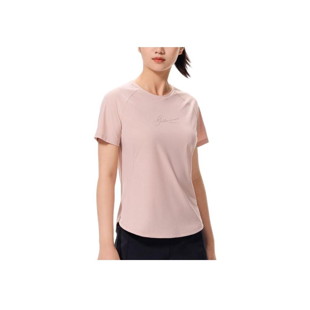 Anta Champion All-Weather Series Solid Color Round Neck Short Sleeve T-Shirt Women Tops Pink 162330102-5