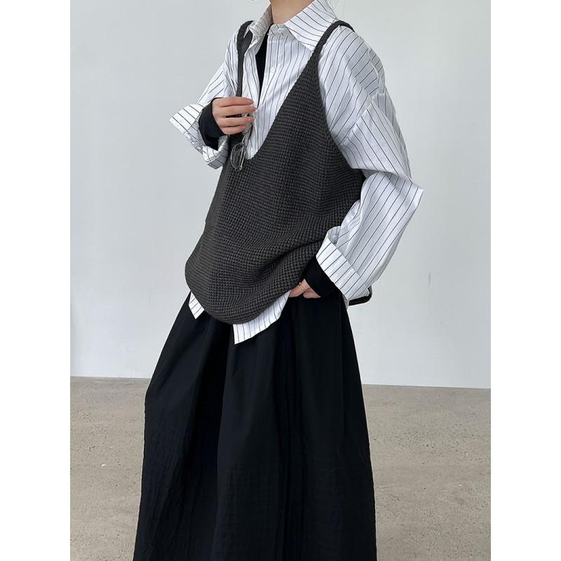 Womens V-Neck Oversized Knit Vest Loose Sleeveless Cardigan Sweater Top Casual Lounge Wear