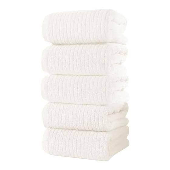 tkone 5-Piece Set 60*120cm Face Towels, Highly Absorbent Quick-Drying, Hotel Quality, Large, Durable, Fluffy, Soft Touch, Instant Absorption, Ivory