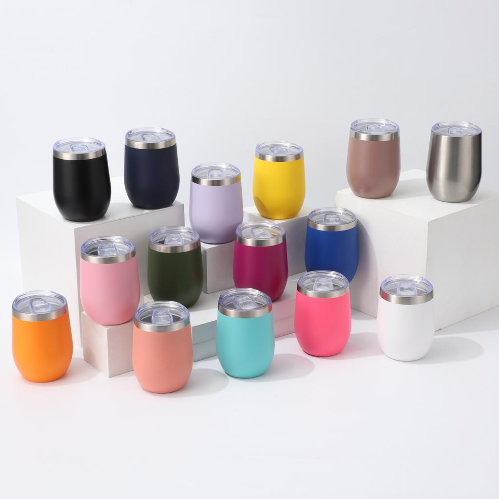 Custom 12oz Stainless Steel Double Layer Eggshell Insulated Vacuum Thermos Coffee Cup Outdoor Mini Egg Shaped Cup Mug with Lid