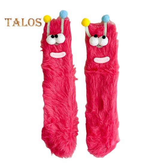 1 Pair Cartoon Socks Funny Expression Decoration Animal Big Eyes Thick Fuzzy Plush Warmth Retention Fall Winter Floor Socks Holiday Gift