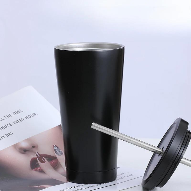 1Pc 500ml Outdoors 750ml In-vehicle Insulated Cup Winter Stainless Steel Coffee Cup Straw
