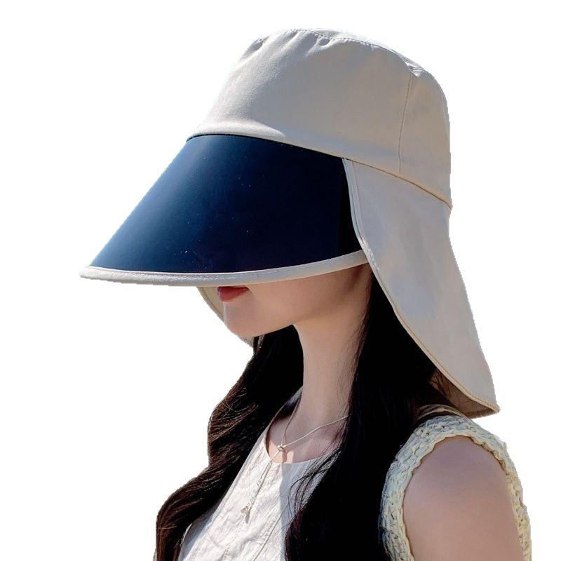 Women'S Big Eaves Anti-Ultraviolet Lenses Sun Hat Outdoor Face Covering Bucket Hat Beach Sun Protection Shawl Bucket Hat
