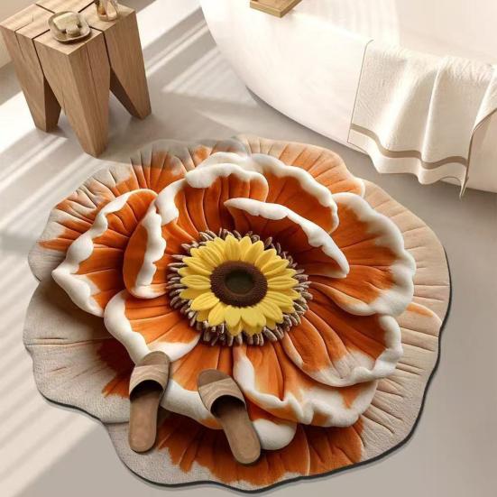 Diatomaceous Earth Floor Mat 3D Realistic Floral Design Non-Slip Absorbent Bath Mat Quick-Drying Soft