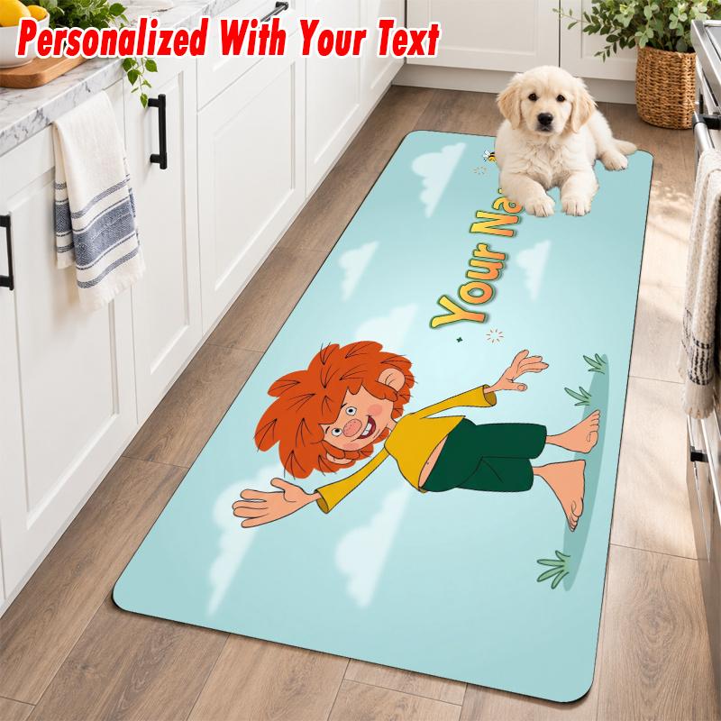 Pumuckl Custom Text Flannel Floor Rug Soft Kitchen Mat Personalized Non Slip Carpet