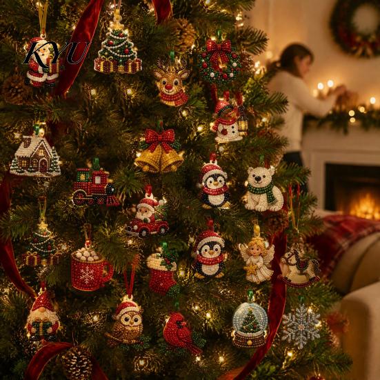 Creative Christmas Gift for Teachers Ornament Advent Calendar, Faux Diamond Art DIY Kit, Interactive Holiday Children Sparkling Hanging Ornaments Tree