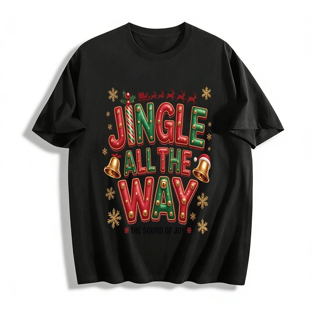 

Jingle All The Way Bell Print Christmas Casual Sweatshirt Pure cotton T-shirt 6XL