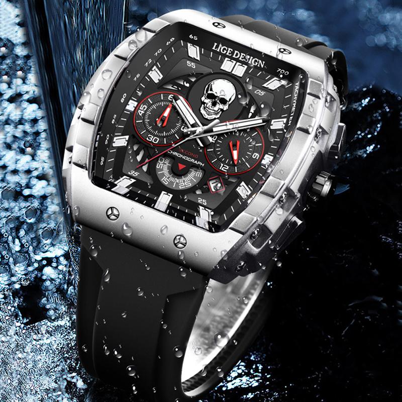 Top Brand Men's Watches Luxury Square Quartz Wristwatch Waterproof Military Chronograph Watch For Men Relogio Masculino+BOX