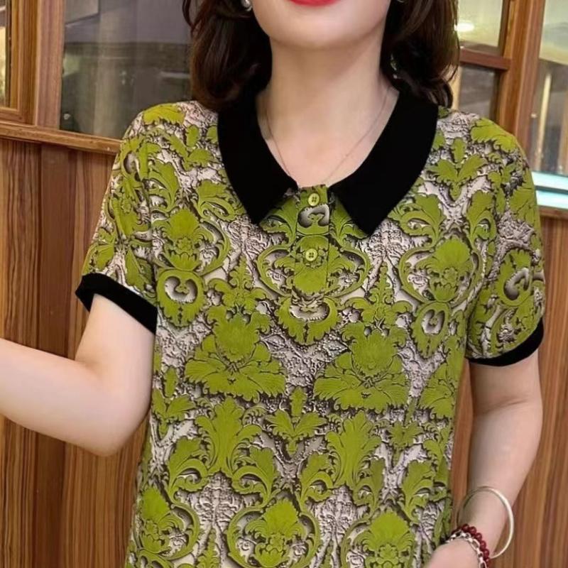 

Футболка с короткими рукавами для мам на лето, новая повседневная футболка большого размера для женщин среднего возраста, модная базовая рубашка для похудения, замедляющая старение 5XL