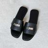 Real Soft Leather Silver Buckle Slippers Women's 2025 Summer New French Lock Flat Bottom Cool Slippers Wear Half Slippers Women
