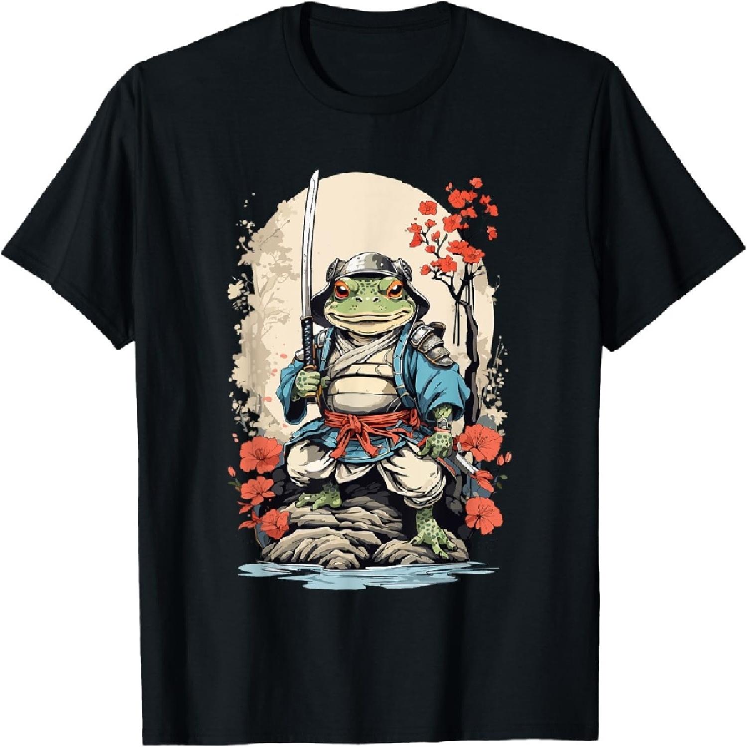 Anime style samurai warrior toad, toads and Ukiyo-e lover T-Shirt S