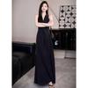 Temperament Brown Kinked Sleeveless Vest Dress Women's Summer Design Long Dress V-neck Waist Thin A-word Skirt