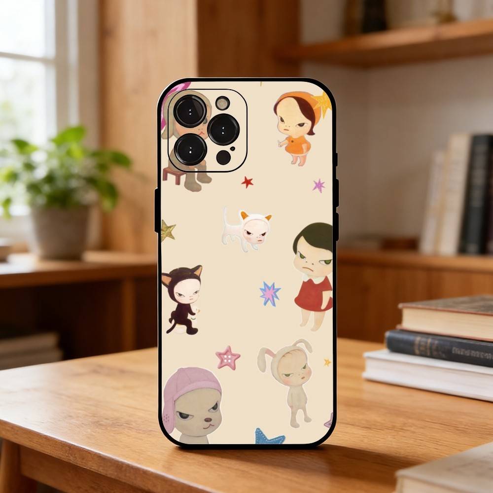 Cute Y-Yoshitomo Nara Phone Case For iPhone17,16,15,14,13,12Plus,Pro Max,XS,5G Soft Silicone Black Cover