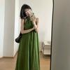 French green neck sling dress children's summer new seaside vacation temperament dress