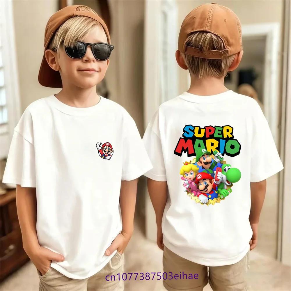 2026 Summer Hotsale Super Mario Full Print TShirt Kids Classic Cartoon Character Casual Streetwear Tops 100