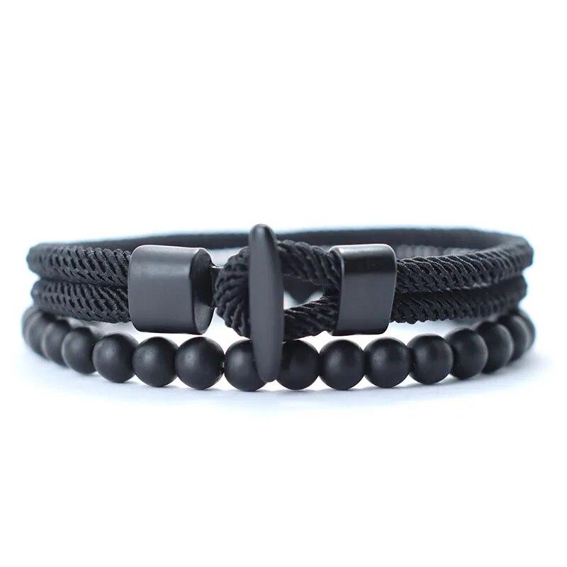 Mode 2 stuks/set Heren Armband Natuurlijke 6mm Onyx Steen Kralen Armband Homme 4mm Touw Nautische Armband Vrijetijdsaccessoires Pulseria