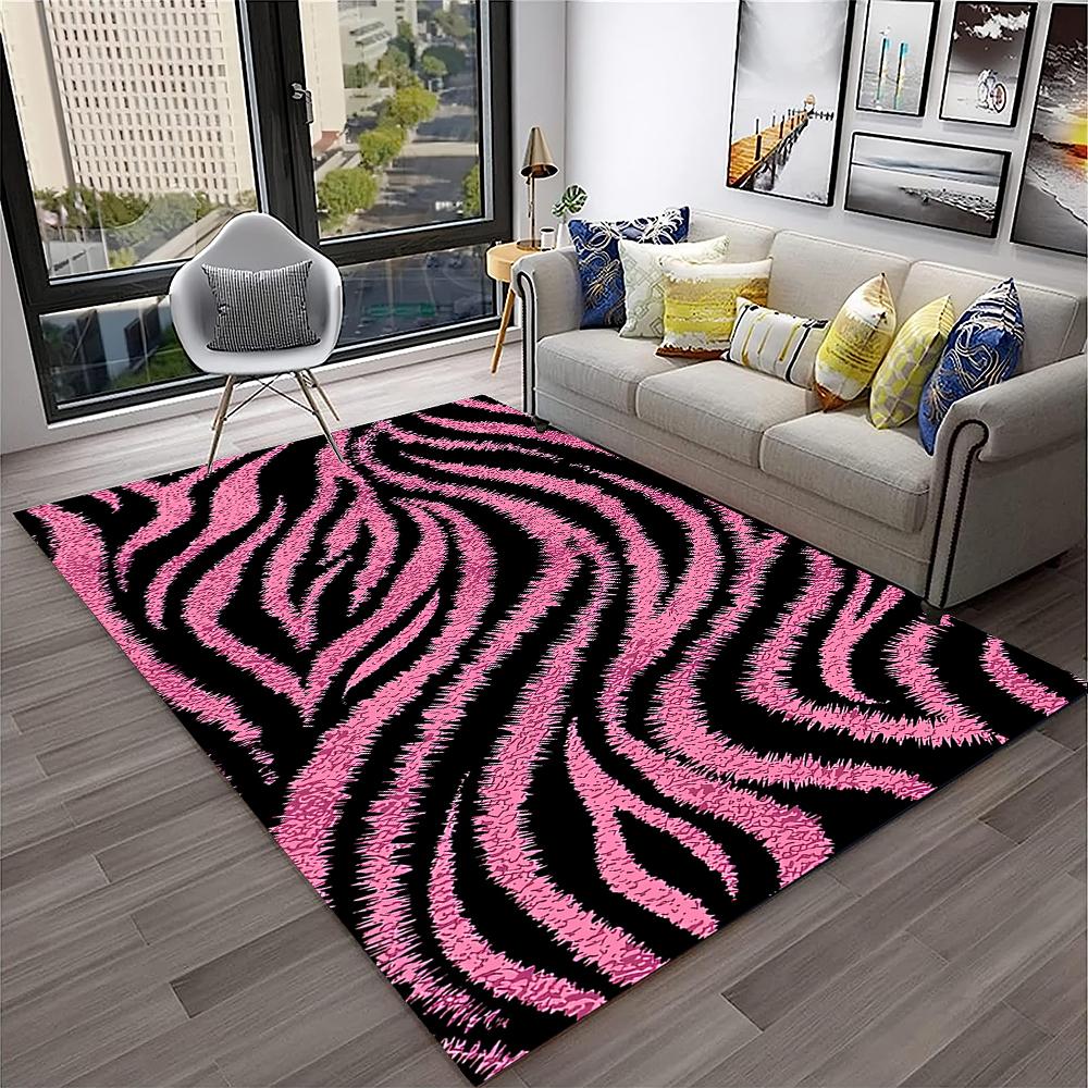 3D Renkli Zebra Çizgi Desen Halı Kilim Ev Oturma Odası Yatak Odası Kanepe Kapı Paspası Dekor, Çocuk Oyun Alanı Halı Kaymaz Zemin Paspası