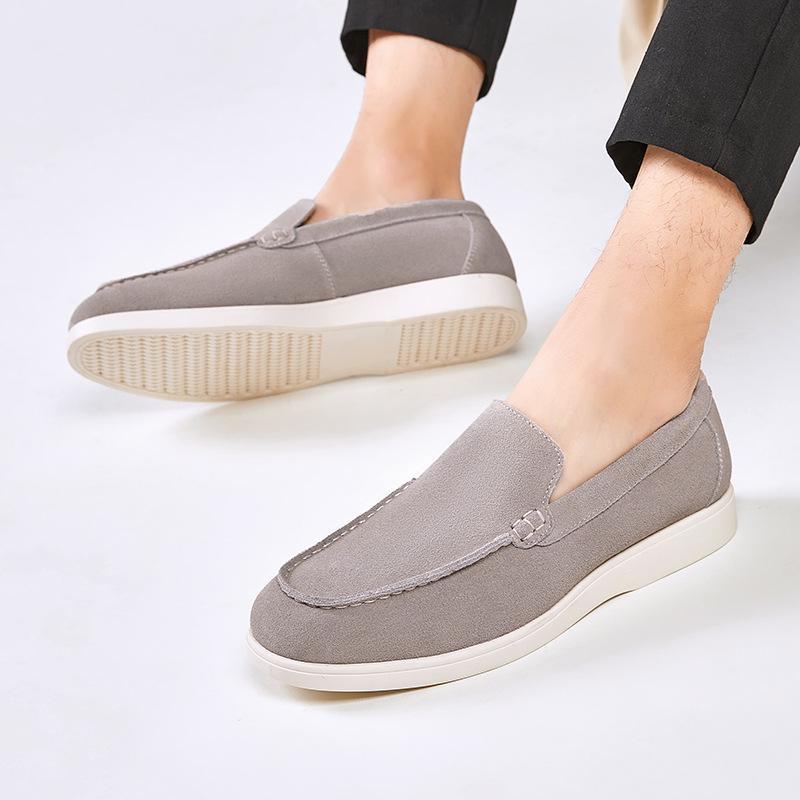Men's British Style Slip-On Suede Loafers - Genuine Leather Nubuck Casual Shoes