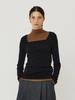 Leusejiem Square Neck Ribbed Long Sleeve Knit - 4 Colors