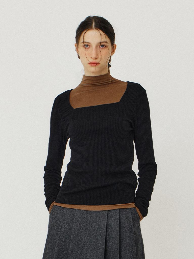 Leusejiem Square Neck Ribbed Long Sleeve Knit - 4 Colors