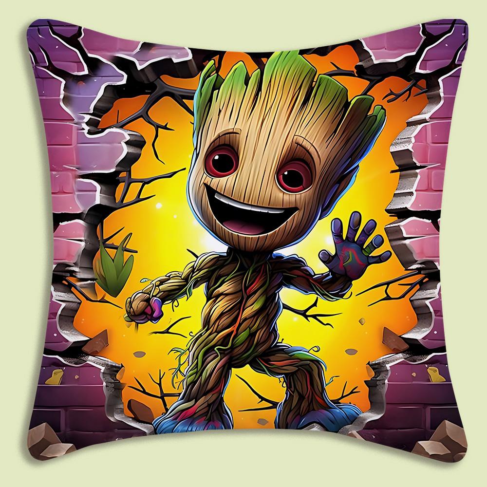 Pillow Covers Cartoon Cute Groots Sofa Decorative Home Double-Sided Printing Short Plush Cute Cushion Cover