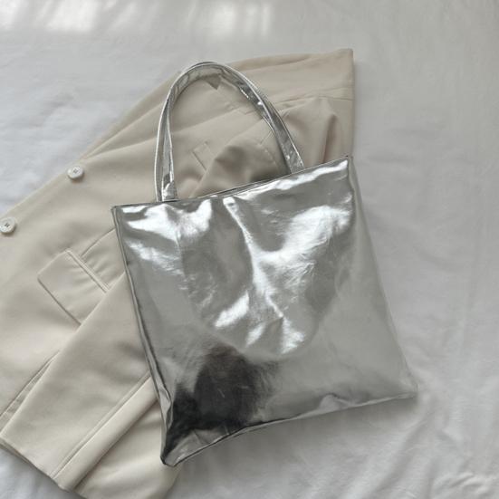 Glossy Tote Bag Women Shiny Solid Color Shoulder Bag High Capacity Faux Leather Handbag for Date Street Party Shopping