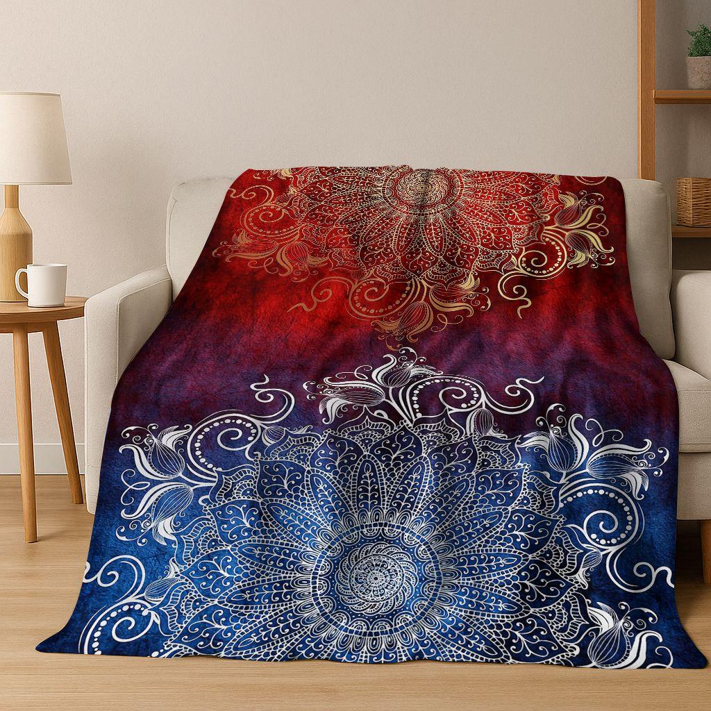 Regenbogen Mandala Blume Chakren Yoga Bohemia Kunst Flanell Decke, Gemütliche Weiche Überwurfdecke für Zuhause Schlafzimmer Bett Sofa Abdeckung Kinder Geschenk