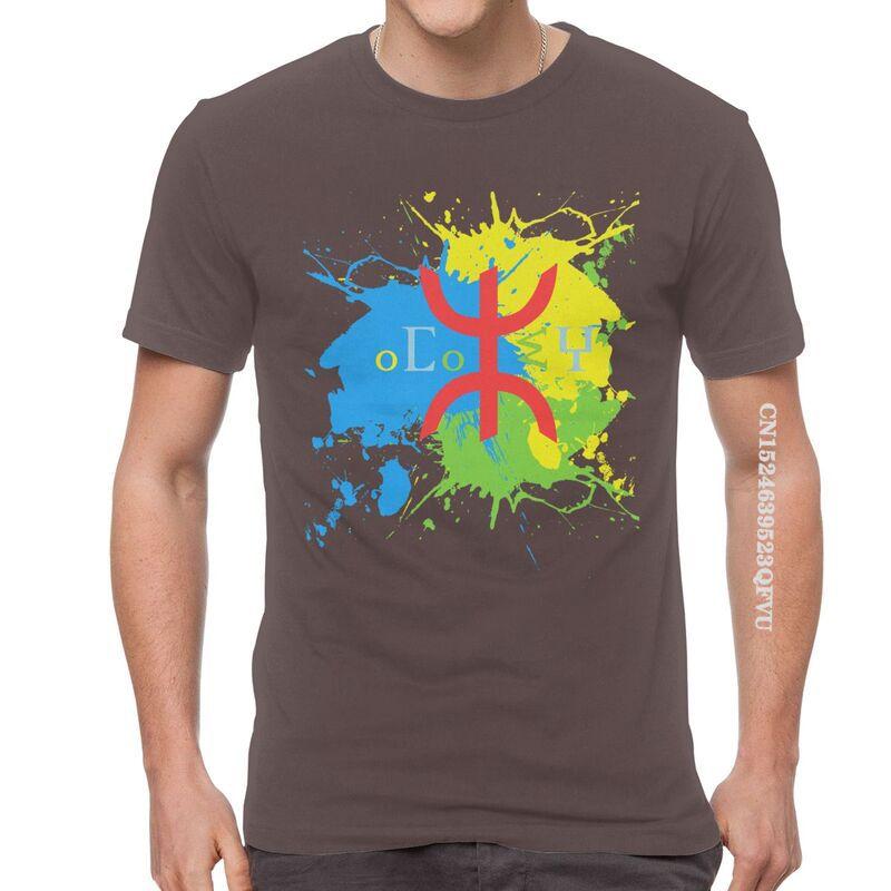

Amazigh Flag Splash Art Design Tshirt Men Leisure Tee Tops Cotton Oversized T Shirt Berber Proud Tifinagh Tshirts Men Clothes S