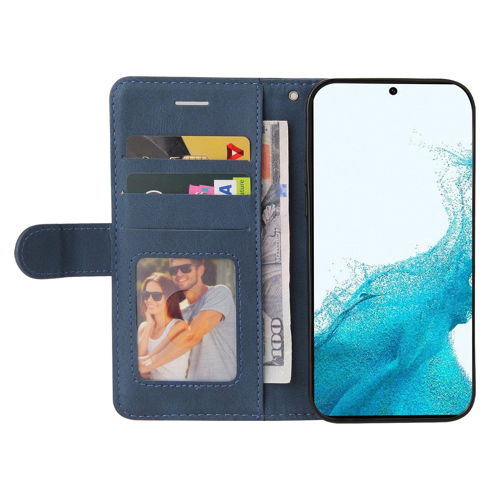 

For Samsung Galaxy S23 Leather Case Wallet Stand Color Splicing Phone Cover Blue