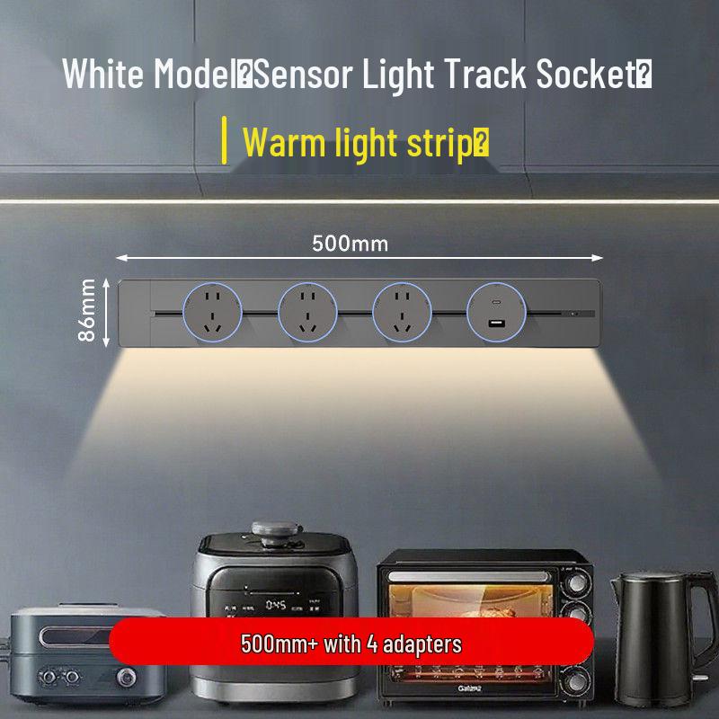 Movable Sliding Track Power Strip with Sensor Light for Kitchen & Dining Room