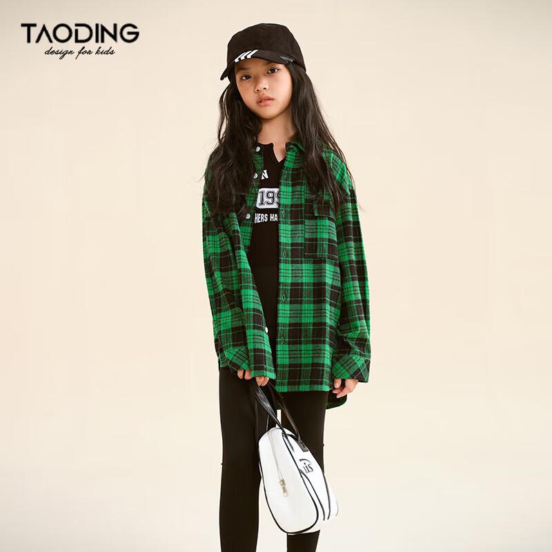 Taoding Girls Plaid Long-Sleeve Cotton Shirt 140