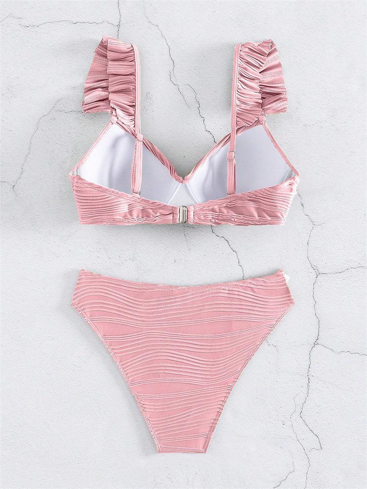 2025 Dámské evropské a americké jednobarevné volánkové bikiny - Letní sexy plážové plavky
