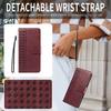 For Nothing Phone (3) 5G Leather Case Wallet Stand Grids Imprinted Phone Cover with Strap -  Wine Red