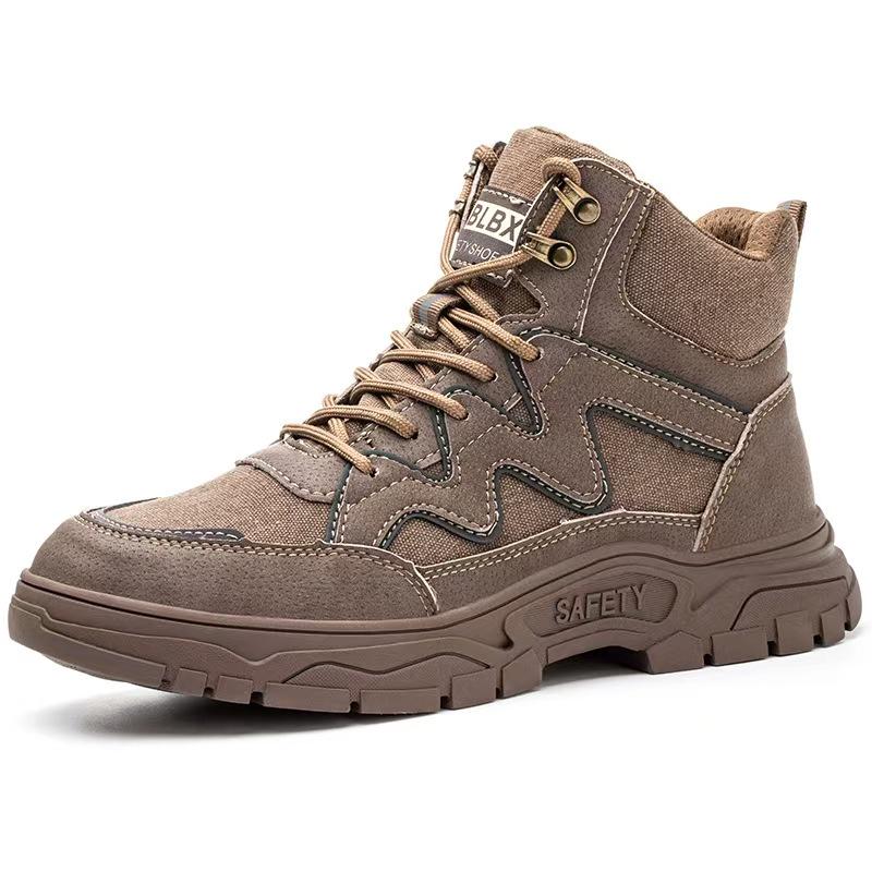 High-Top Safety Shoes with Rotating Button, Anti-Smash, Anti-Puncture, Wear-Resistant, No-Tie Laces
