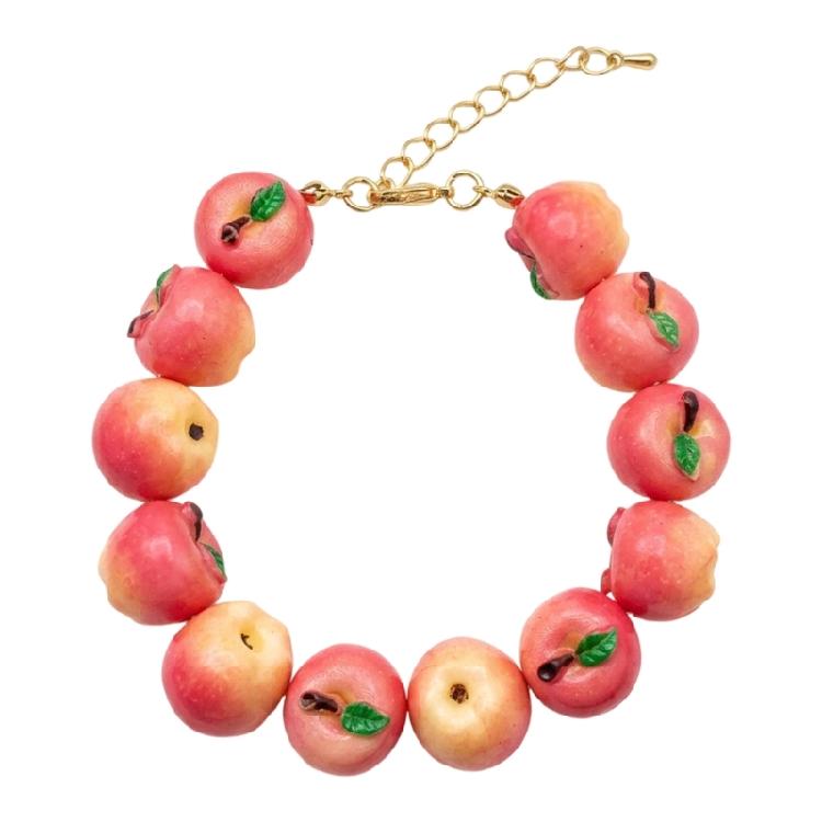 Party Accessory Fruit Beaded Bracelet in Resin with Adjustable Clasp Chain, Fun Gift Bangle for Daily Styling
