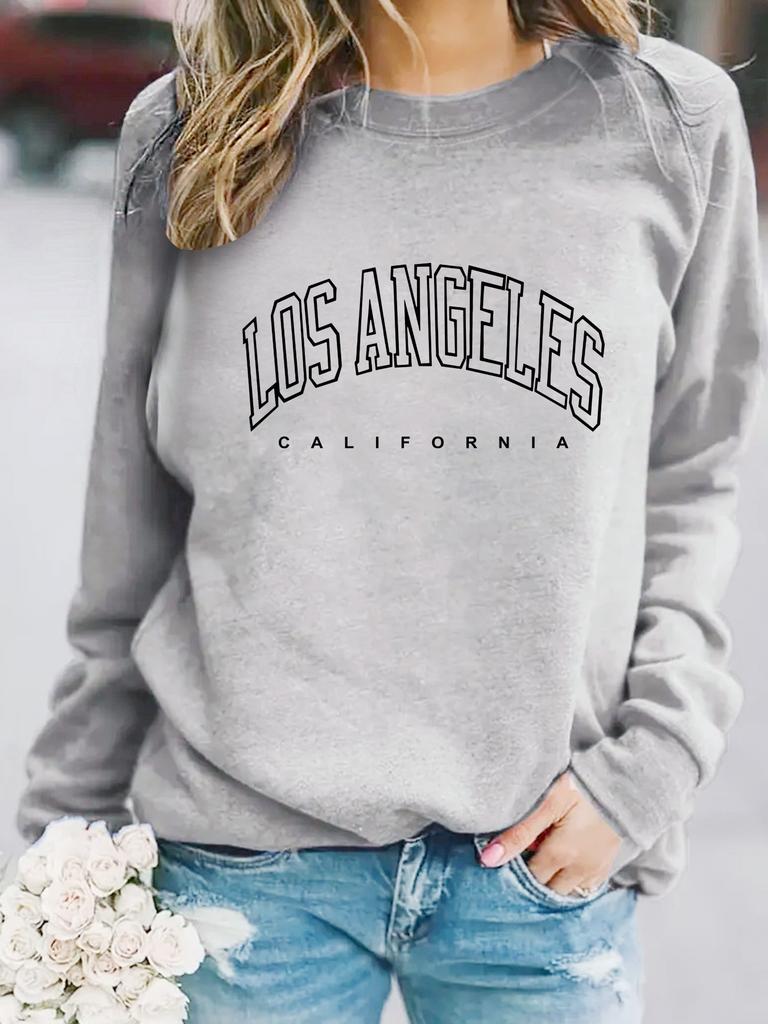European, American Autumn and Winter Women's Clothing Casual Long-sleeved Crew Neck LOS ANGELES Printed Pullover Sweater