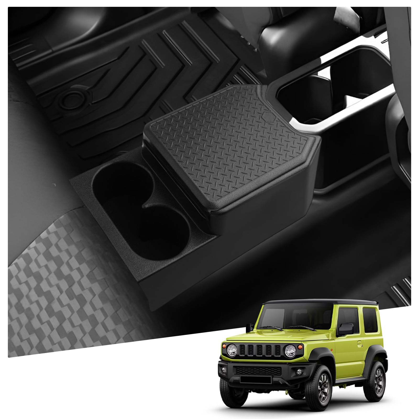 

ruiya Ящик на заднюю консоль для нового Suzuki Jimny Nomad JC74, 5-дверный, с подстаканником и мусорным баком, 2-в-1, задний центральный ящик-консоль, материал ABS, легкая установка