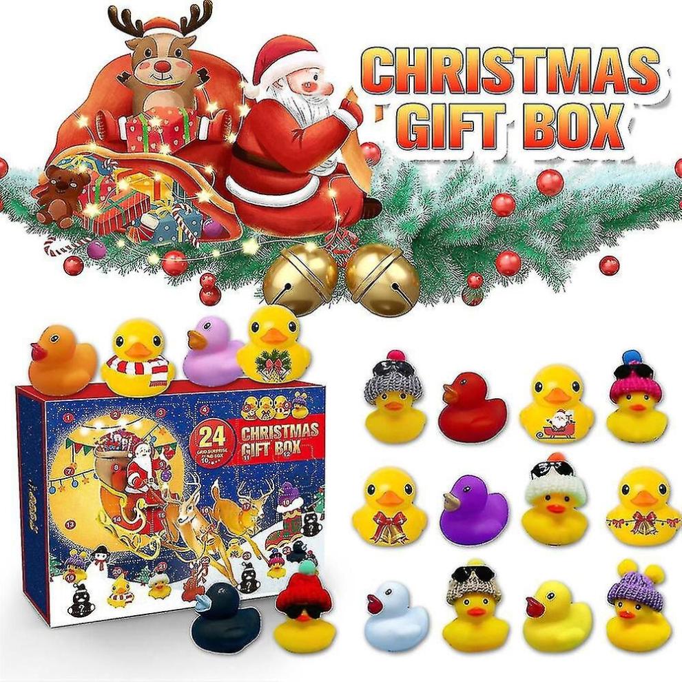 24 Grids Rubber Christmas Duck Advent Calendar Creative Float Squeaky Sound Duck For Baby Children Birthday Favors Gift