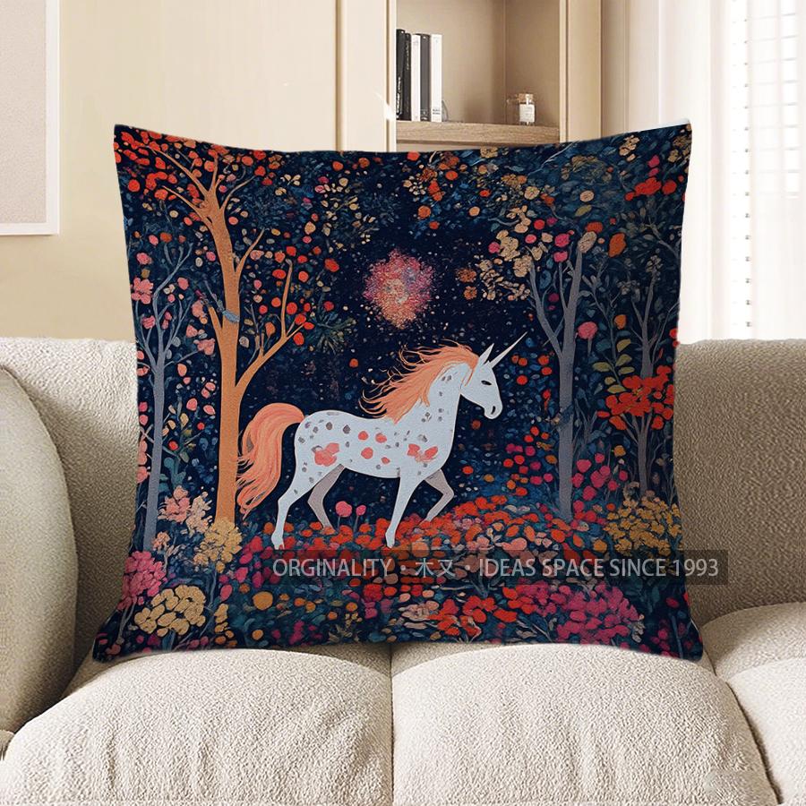Home Decor Unicorns in Floral Forest Pillow Cover Pattern Cushion Cover Suitable for Sofa Bedroom Car Pillow Cover