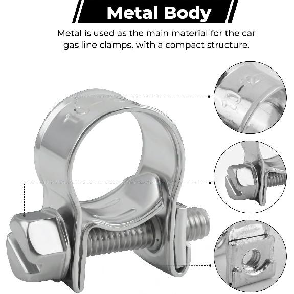 10PCS 10-12mm Car Fuel Injection Hose Clamps,Adjustable Cars Fuel Line Clamps Provide Good Fastening Effect,Sturdy Mini Fuels Line Hose Clamp Kit Car