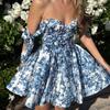 Summer 2025 Sexy A-Line Lace-up Print Dress - Vacation Style, Slimming Fit for Women