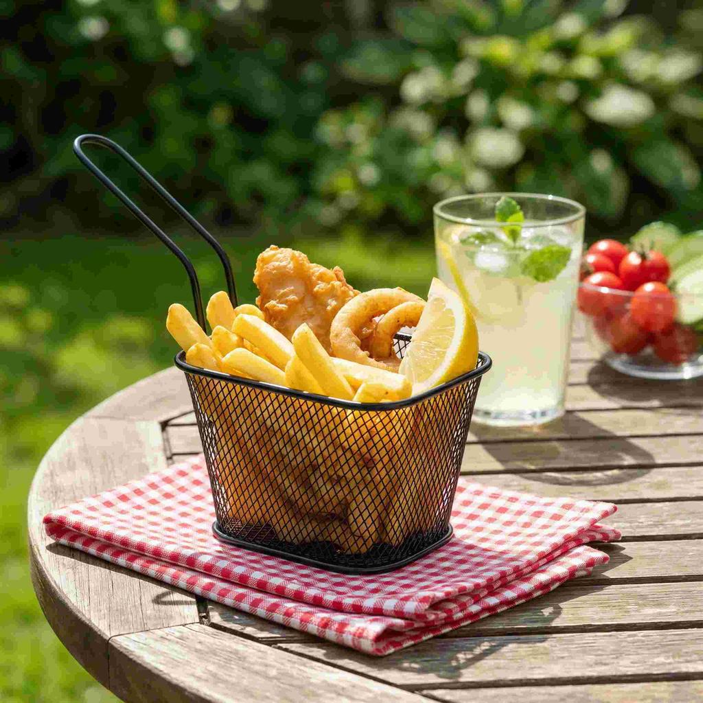 Mini Fries Basket Black 350Ml Powder Coated For Serving Dishes