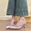 Temperament pointed rhinestone bag head empty sandals women's spring 2025 new purple side empty high-heeled shoes