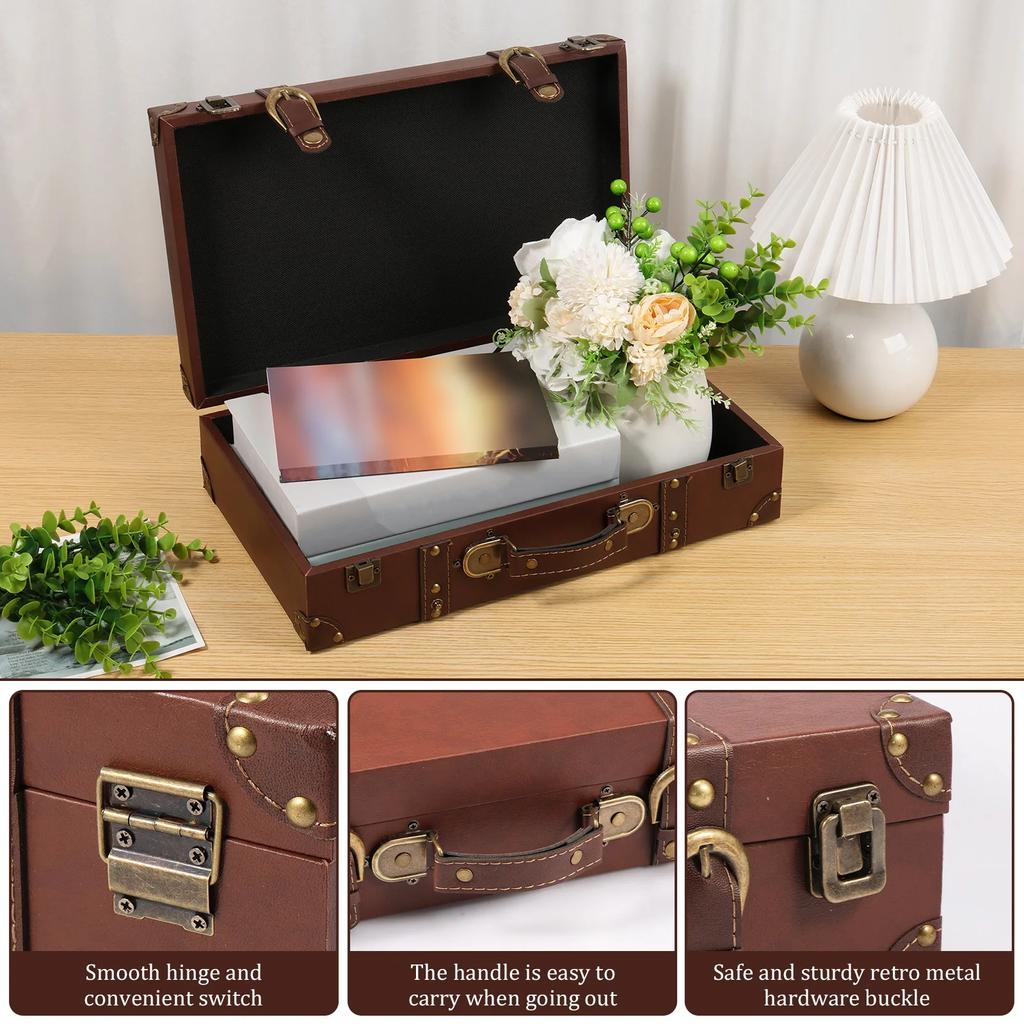 Vintage Wood Prop Suitcase Decorative Retro Photography Prop Luggage Wooden Storage Box Decoration for Travel Storage