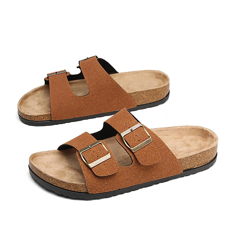 10 Färger Mules Spänne Läder Kork Fiskbenstofflor för Män Kvinnor Par Retro Sommartofflor Mode Vardagliga Strandtofflor