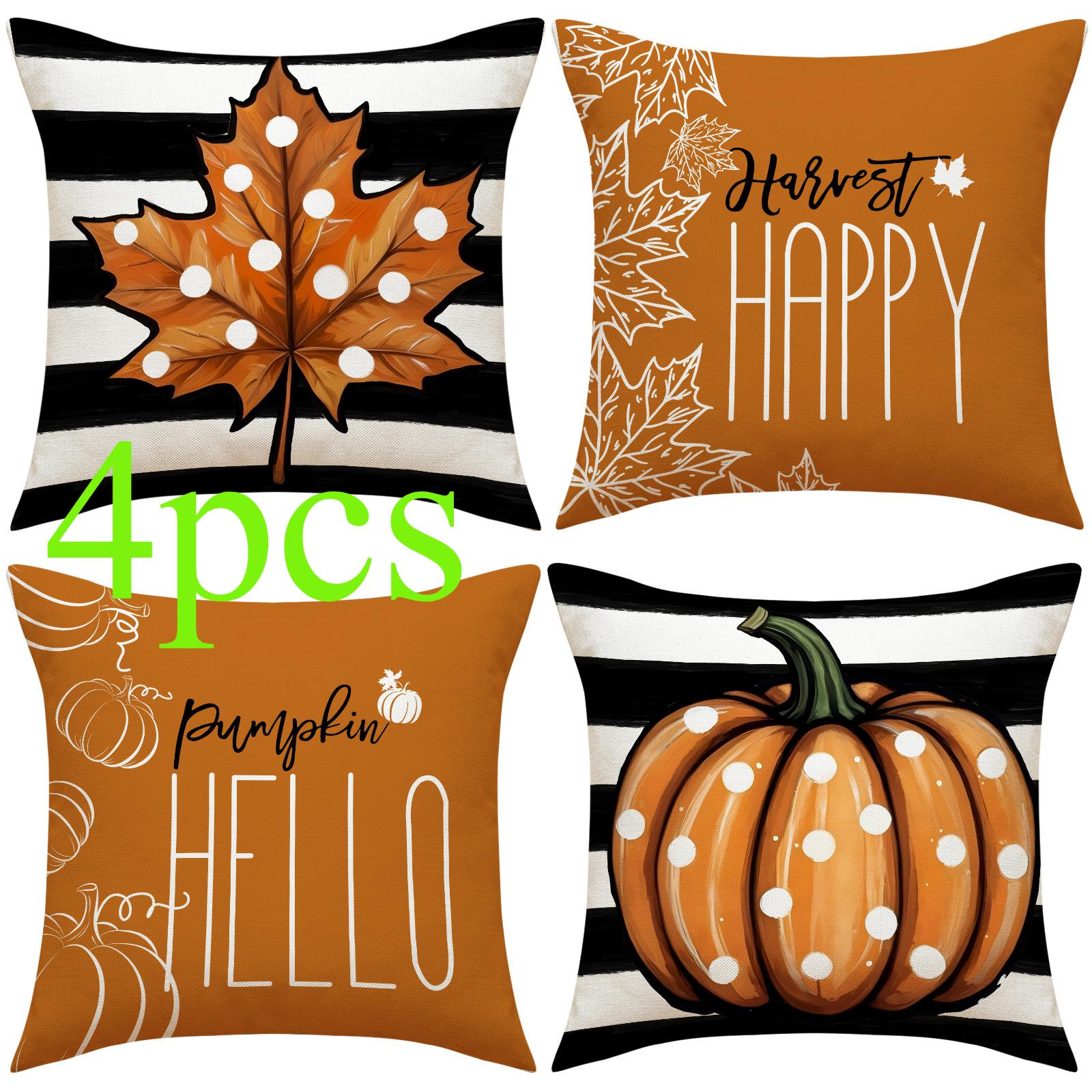 

4 шт./компл. Подушка в виде тыквы на Хэллоуин, льняная дышащая, удобная подушка для заднего сиденья, декоративная подушка с принтом кленового листа, без сердцевины подушки 45cm*45cm