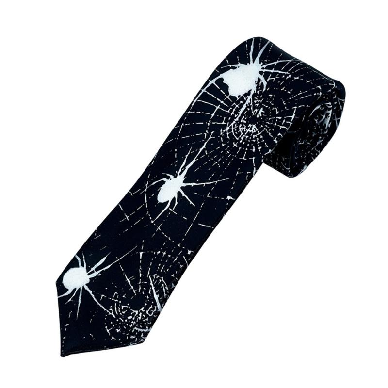 Halloween Skull Spiders Necktie For Costume Parties Family Festival Gathering Matching Outfit Neck Tie for Cosplay Event