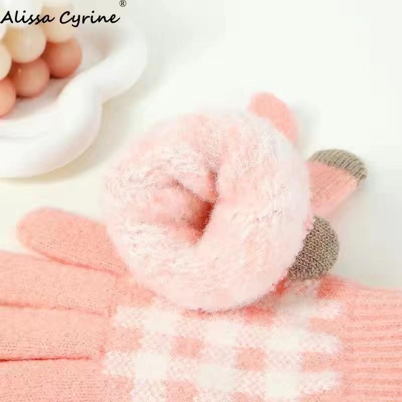 New Autumn and Winter Products, Plus Velvet and Thickened Full-finger Warm Plaid Gloves, Fashionable and Trendy Touch-screen Knitted Gloves