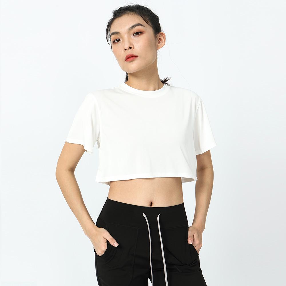 

Женский укороченный топ свободного кроя 2023: Футболка с коротким рукавом для бега и йоги на весну/лето Large